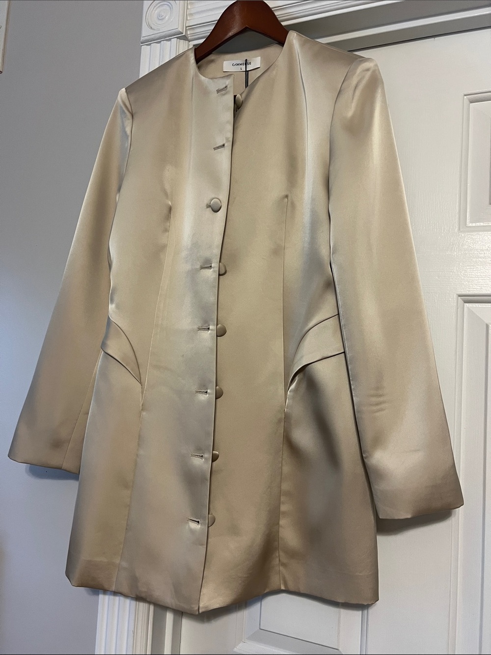 Commense Champagne Satin Longline Blazer Jacket Size L